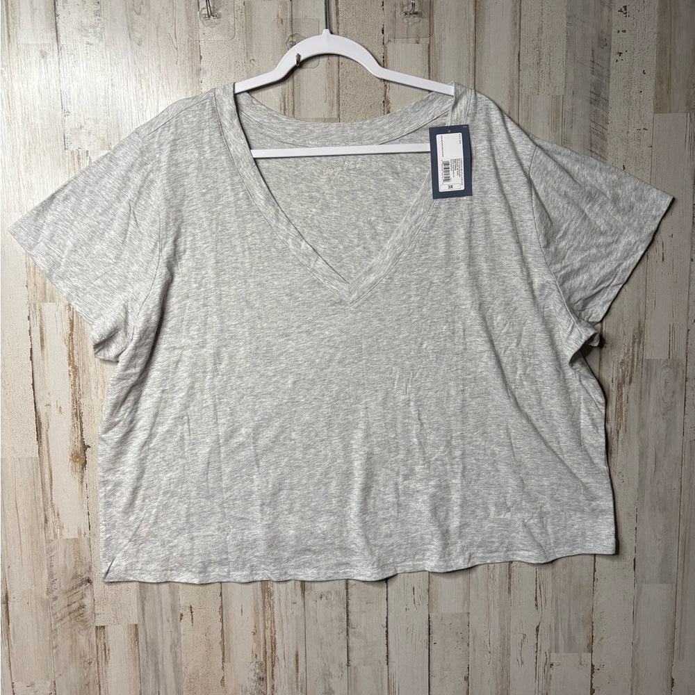 NEW UNIVERSAL THREAD Cropped V Neck Short Sleeve Cotton T Shirt Gray 3X NWT - Picture 7 of 15
